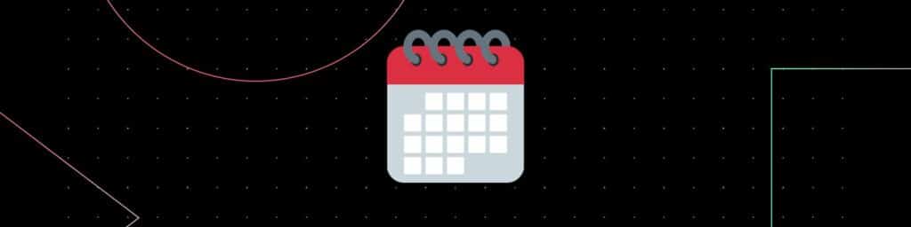 Black background with shapes and a calendar in the middle to depict that creating a content calendar is ideal for faster seo content crafting.