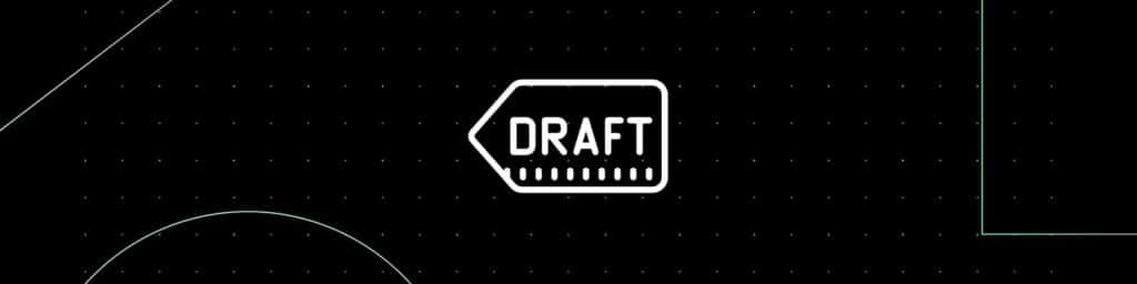 Image with a black background with an icon that says draft in white color.