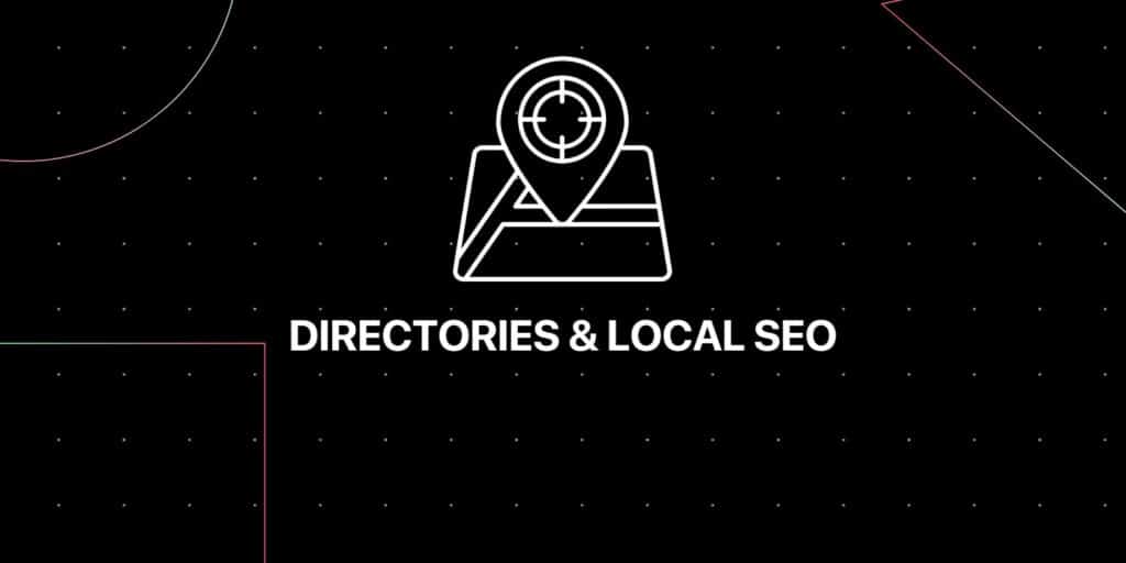 Black background image with an icon meaning local seo and white text saying directories & local SEO.